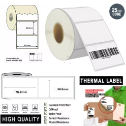 1000 Labels Tube Core 25mm 76 x 39mm Direct Thermal Labels for Thermal Printers