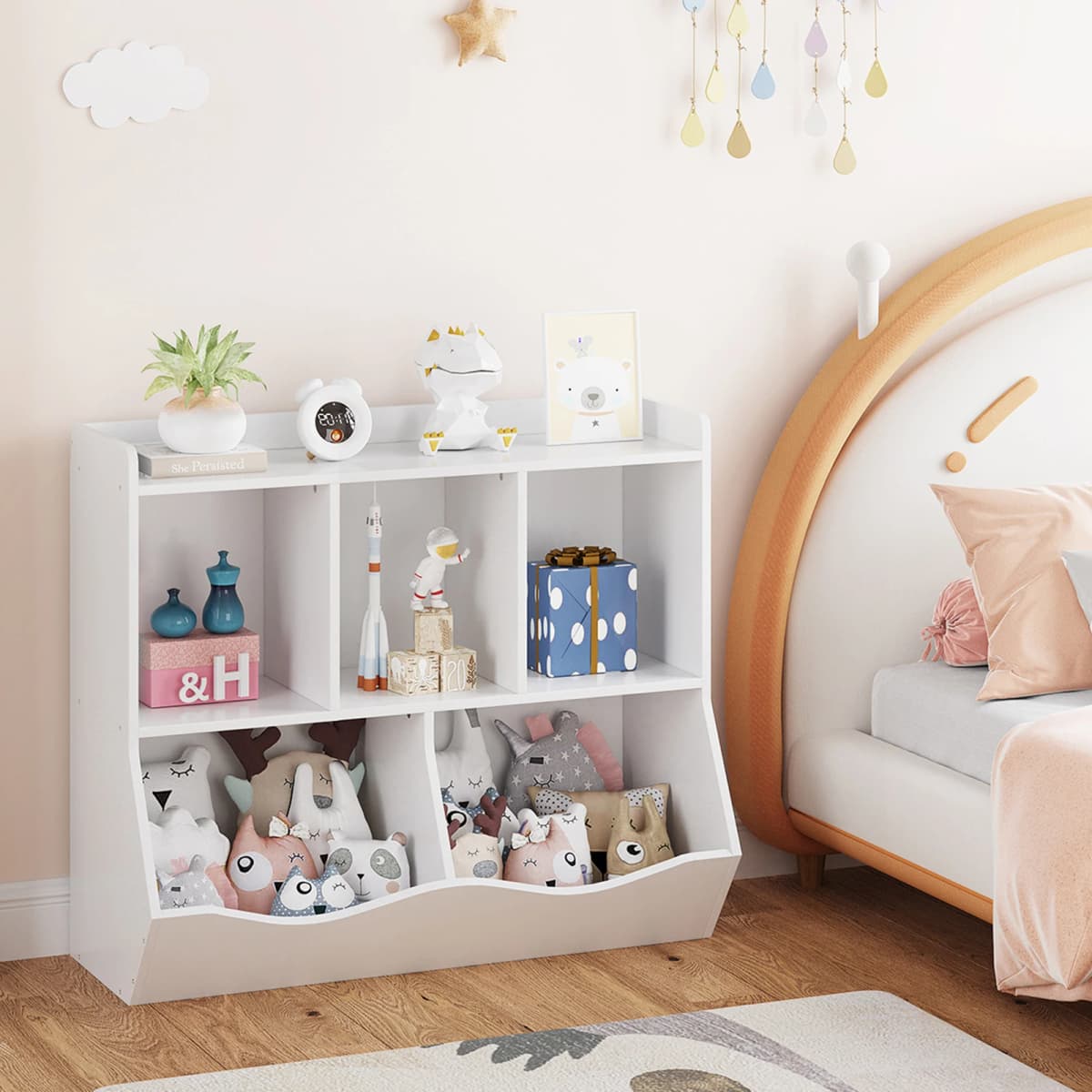 Kids Bookshelf and Bookcase Toy Storage Multi Shelf with Cubby Organizer Cabinet for Boys Girls Bedroom Children Playroom School