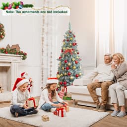 DORTALA 5FT Pre-Lit Artificial Christmas Tree Hinged Pencil Xmas Tree W/ 190 LED Lights