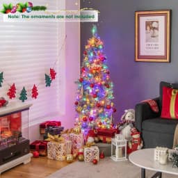 DORTALA 5FT Pre-Lit Artificial Christmas Tree Hinged Pencil Xmas Tree W/ 190 LED Lights