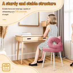 Vanity Stool With Bowknot Backrest, Living Room Bedroom Makeup Chair Adjustable Foot Pads Armless Dressing Chair Side Table Seat