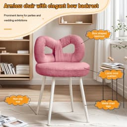 Vanity Stool With Bowknot Backrest, Living Room Bedroom Makeup Chair Adjustable Foot Pads Armless Dressing Chair Side Table Seat