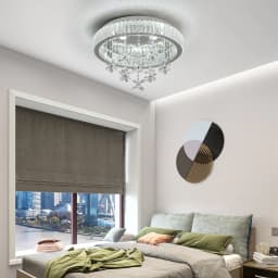 LED Modern Round Crystal Ceiling Light Flush Mount Chandelier with Flower Pendants Prism Crystal Lamp for Living Room Bedroom Home Decor