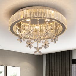 LED Modern Round Crystal Ceiling Light Flush Mount Chandelier with Flower Pendants Prism Crystal Lamp for Living Room Bedroom Home Decor