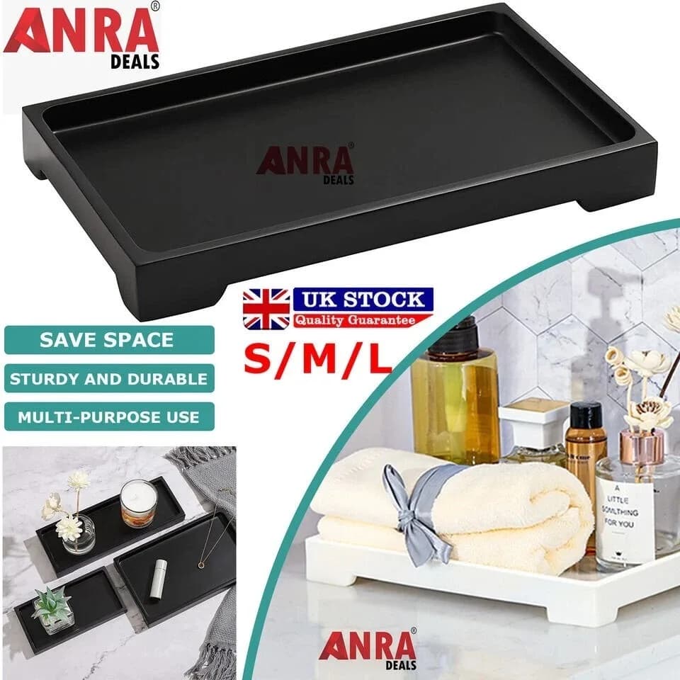 S/M/L Size Multi-Purpose Serving Tray Resin Bathroom Vanity Tray Toilet Tank Storage Kitchen Sink Countertop Organizer Dish