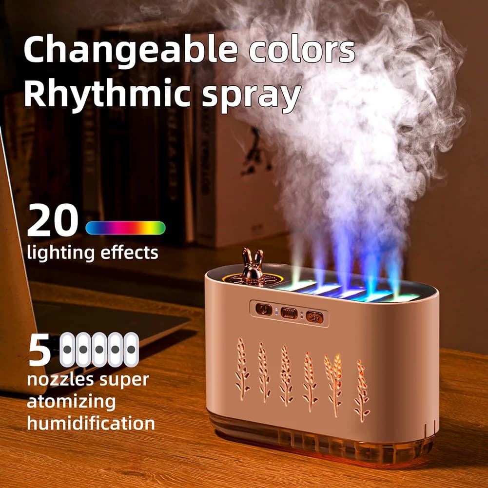 7 Colors LED Night Light Music Sync Air Humidifiers with 5 Nozzle Spray Aromatherapy Diffuser Essential Oil Diffuser for Bedroom