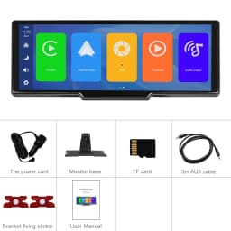 Podofo Universal 10.26" Portable Smart Player Wireless Carplay Android Auto Car Stereo Digital Dashboard With Foward Camera BT