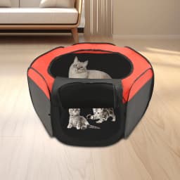 Foldable Oxford Cloth Chick Cage,Black Red Portable Hexagonal Chick Playpen Cage 114.5*114.5*50.5cm for Newborn Chicks