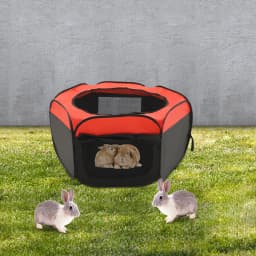 Foldable Oxford Cloth Chick Cage,Black Red Portable Hexagonal Chick Playpen Cage 114.5*114.5*50.5cm for Newborn Chicks