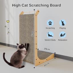 L-Shaped Corner Scratching Pad for Cats, 68cm Durable Solid Wood Scratch Board with Integrated Interactive Toy Ball for Play