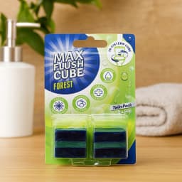 Max Flush Cube Toilet Cleaner 2x50g, Forest Scented with Foaming Action for Fresh and Hygienic Bathroom Use