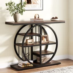 Tribesigns 39" Entryway Console Table with Circle Base and Storage Shelves for Living Room, Hallway, Foyer