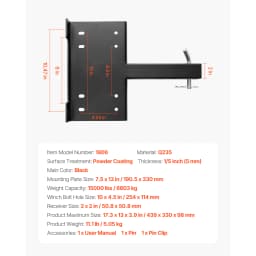 SucceBuy 3600/15000LBS Trailer Hitch Winch Mount with 50.8mm Receiver Powder Coated Steel Truck Winch Mount for ATV UTV Pickup