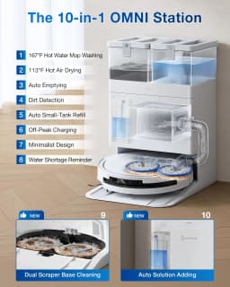 ECOVACS DEEBOT T50 PRO OMNI Robot Vacuum Cleaner Extend Side Brush and Mop 15,000Pa 75℃ Hot Water Mop Washing AIVI 3D 3.0, White