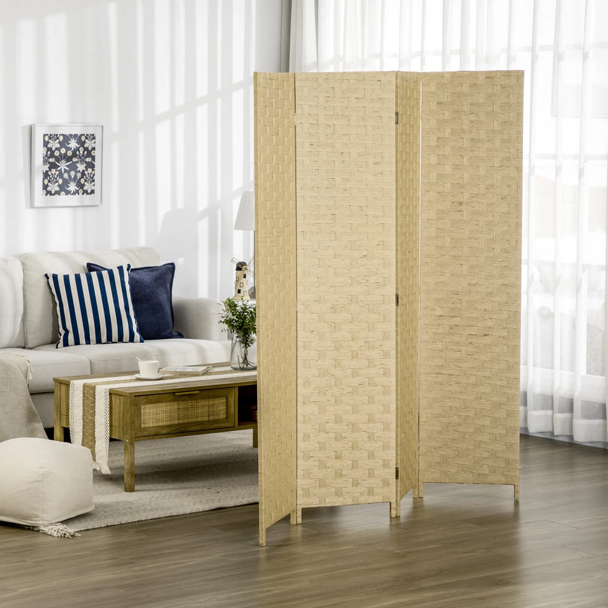 HOMCOM 4 Panel Folding Room Dividers for Wall, Privacy Screen Panels