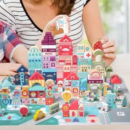 City Building Blocks Educational Kids Stacking Blocks Portable Scene Bricks Set Cute Assembly Toys Enhance for Develop Hands-On