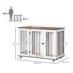 PawHut Dog Crate Furniture End Table w/ Lockable Door, for Large Dogs - White