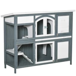 PawHut Two-Tier Wooden Rabbit Hutch w/ Openable Roof, Slide-Out Tray, Ramp