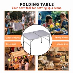 3FT/90cm Folding Table Lightweight Portable Camping Table, Non-Slip Rubber feet , Premium Quality Steel Aluminium Foldable Table