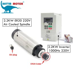 【EU Stock】Hua Jiang CNC Spindle Motor, Air Cooled 220V 2.2KW 2200W 4 Bearings & 2200w Mini VFD / Inverter for wood Milling DIY