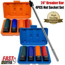 Breaker Bar 1/2" Dr 24" Long Strong Arm Power Bar 600mm and 4PCS Wheel Nut Socket Set 17-36MM with Case