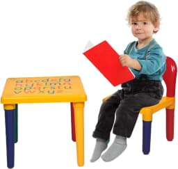 ABC Alphabet Kids Plastic Table Set Toddler Table and Chair Set for 3-7 Year Olds Educational Fun Furniture for Learning