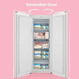 160 Litre Freestanding Tall Upright Freezer, 5 Large Compartments, Adjustable Thermostat, Reversible Door