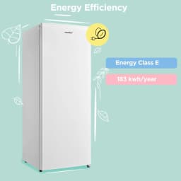 160 Litre Freestanding Tall Upright Freezer, 5 Large Compartments, Adjustable Thermostat, Reversible Door
