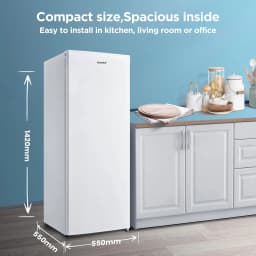 160 Litre Freestanding Tall Upright Freezer, 5 Large Compartments, Adjustable Thermostat, Reversible Door