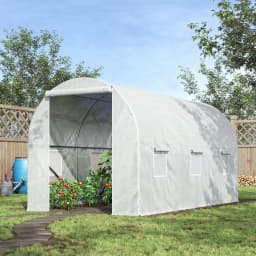Outsunny 3.5 x 2 x 2 m Polytunnel Greenhouse, Walk-in Green House for Garden with Mesh Windows, Galvanised Steel Frame, White