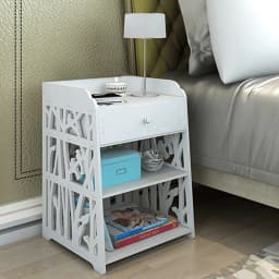 【Breeins】Hollow Carved Bird Pattern Side Table Nightstand with Drawer for Bedroom