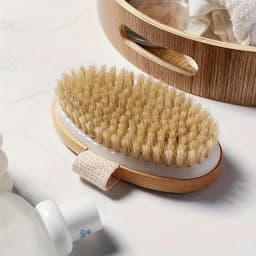 Wooden Bath Brush with Anti-Slip Strap - Body Exfoliator for Wet or Dry Brushing, No Battery Required - Unscented and Eco-Friend