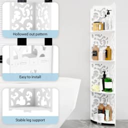 4 Tier Shower Caddy Living Room Bathroom Corner Shelf White Floor Standing Shower Corner Shelf, Waterproof PVC Storage Organizer