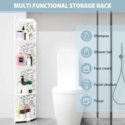 4 Tier Shower Caddy Living Room Bathroom Corner Shelf White Floor Standing Shower Corner Shelf, Waterproof PVC Storage Organizer