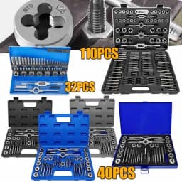 Professional 32/40/110Pcs Metric Tap and Die Set Nut Bolt Screw Thread Steel Pitch Gauge Bearing Steel Threading Tool with Case