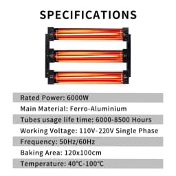 DATOUBOSS Wiring 6000W Short-Wave Infrared Paint Lamp 110V And 220V High-Power Efficient Drying For Carbody Paint Curing Chamber