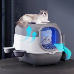 Tieker large capacity detachable cat litter box with UV disinfection lamp fully enclosed pet cat toilet with feeding bowl