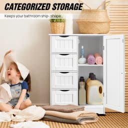 Cabinet Cupboard Free Standing Wooden Cabinet Storage Unit with 4 Drawers & 1 Door 3-Height Adjustable Shelf Utility Cabinet