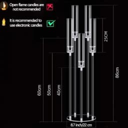 4Pcs Candelabra Centerpieces, Tall Candelabra, Clear Candle Taper Candlestick Holder, 5 Arm Candlesticks Holder for LED Candle