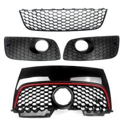 Front Honeycomb Grille Black with Red Trim for Volkswagen VW Golf MK5 Jetta GLI GTI 2006 2007 2008 2009 Bumper Centre Grill Mesh