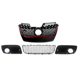 Front Honeycomb Grille Black with Red Trim for Volkswagen VW Golf MK5 Jetta GLI GTI 2006 2007 2008 2009 Bumper Centre Grill Mesh
