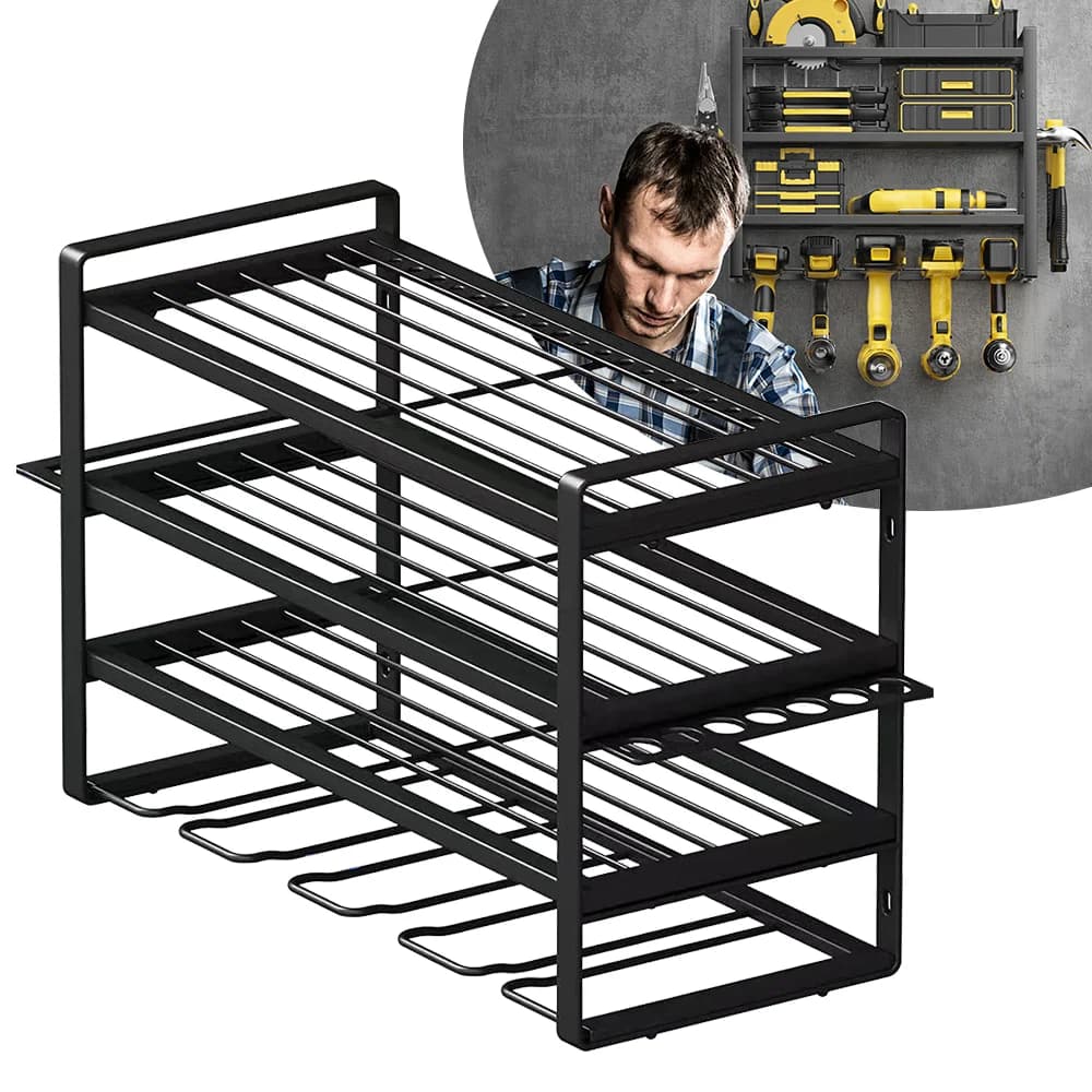 Power Tool Rack Electric Drill Holder Wall Mount Organizer Wrench Screwdriver Power Storage Shelf for Workshop Garage