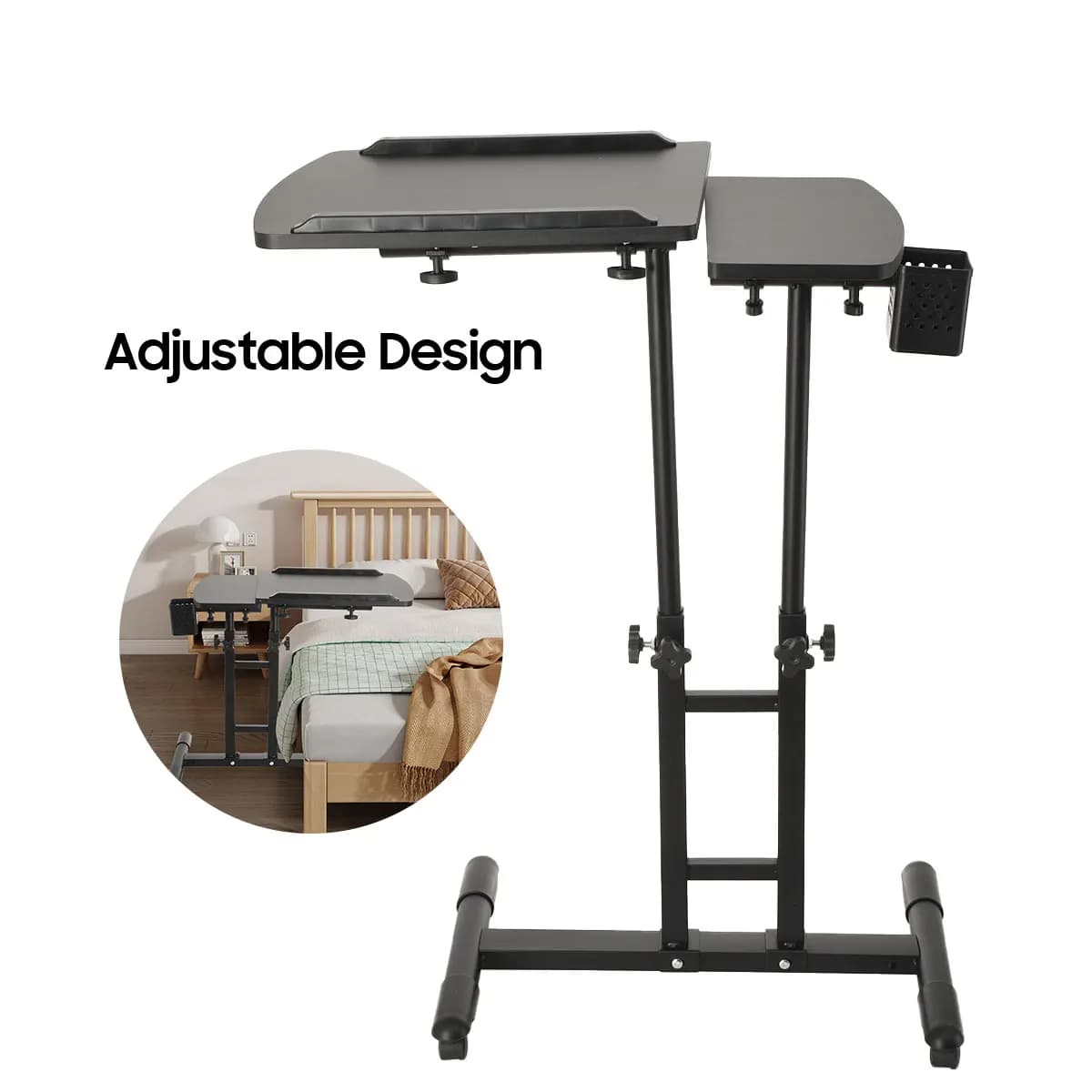 Mobile Tattoo Workstation Tray Cart With 4 Wheels, Adjustable Arm Rest, Modern Style, 25.2 X 15.75 X 22.64-35.43 Inches