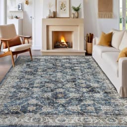 Vintage Floral Area Rug for Living Room Washable Farmhouse Distressed Indoor Carpet Low Pile Soft Accent Throw Rug for Bedroom