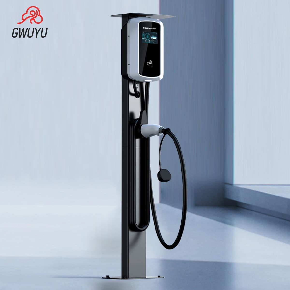 GWUYU EV Charging Holder Pedestal Stand Easy to Install Universal EV Charging Mounting Pole Aluminum Alloy EVSE Pillar Stand
