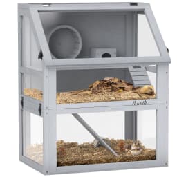 PawHut Wooden Hamster Cage w/ Detachable Bottom, Hut, Seesaw