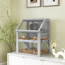 PawHut Wooden Hamster Cage w/ Detachable Bottom, Hut, Seesaw