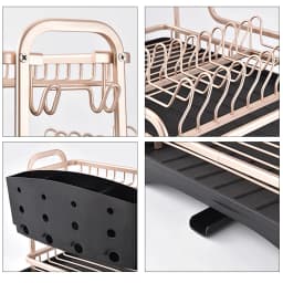 【Breeins】 2 Tier Aluminum Dish Storage Rack with Cutlery Holder Drain Hole