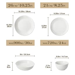 MALACASA LEILA 12/16/24/32 Ceramic Plate Sets White Porcelain Dinnerware Set with 4/6 PCS Dinner Plate/Dessert/Cereal Bowl/Soup