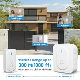 Wireless doorbell, mini doorbell, easy to install, adjustable volume, 36 ringtones, color LED, 1000-foot range